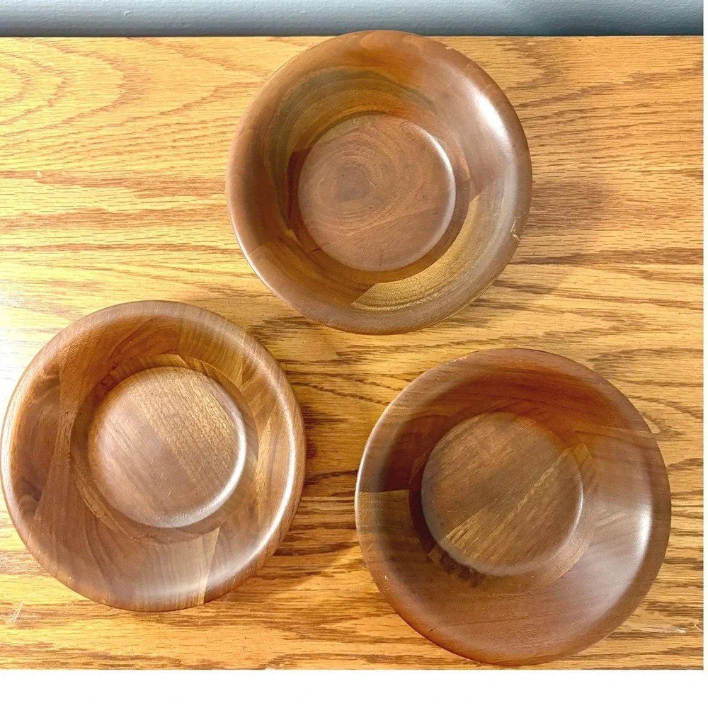 Vintage Vermillion Real Walnut Wood Bowls Set of 3 Mid Century Modern MCM‎ Brown